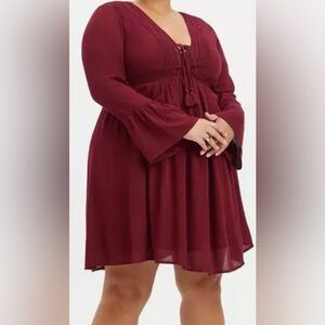 Torrid Mini Gauze Lace-Up Skater Dress Maroon Size 0 0X